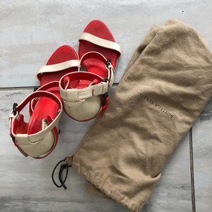 Bottega Veneta Beige Red Leather Ankle Strap Heels